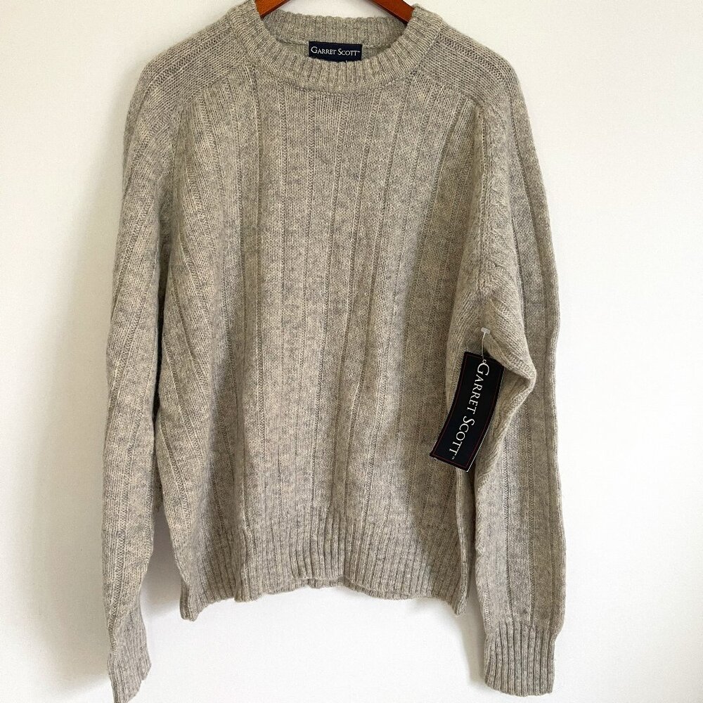 NWT Garret Scott Crew Neck 100% Shetland Wool Gray Sweater Men Size L